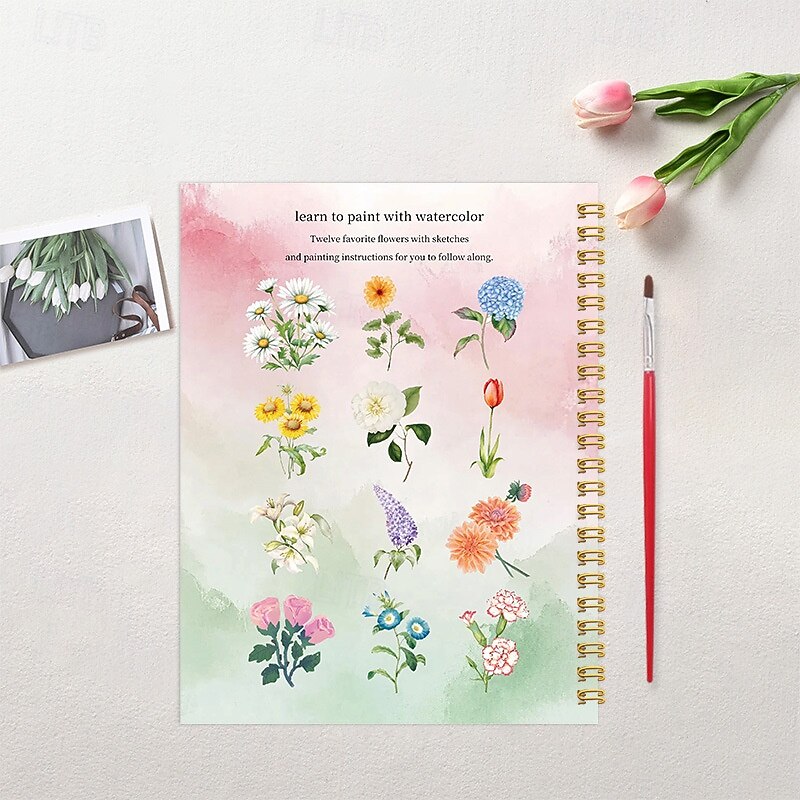 Watercolor Workbook Beginner-Friendly Watercolor Painting Set Elegant Spiral Bound Planner with Flower Pattern for Adult Coloring, Bullet Journaling Ideal Gifts for Beginners and Flower Enthusiasts3