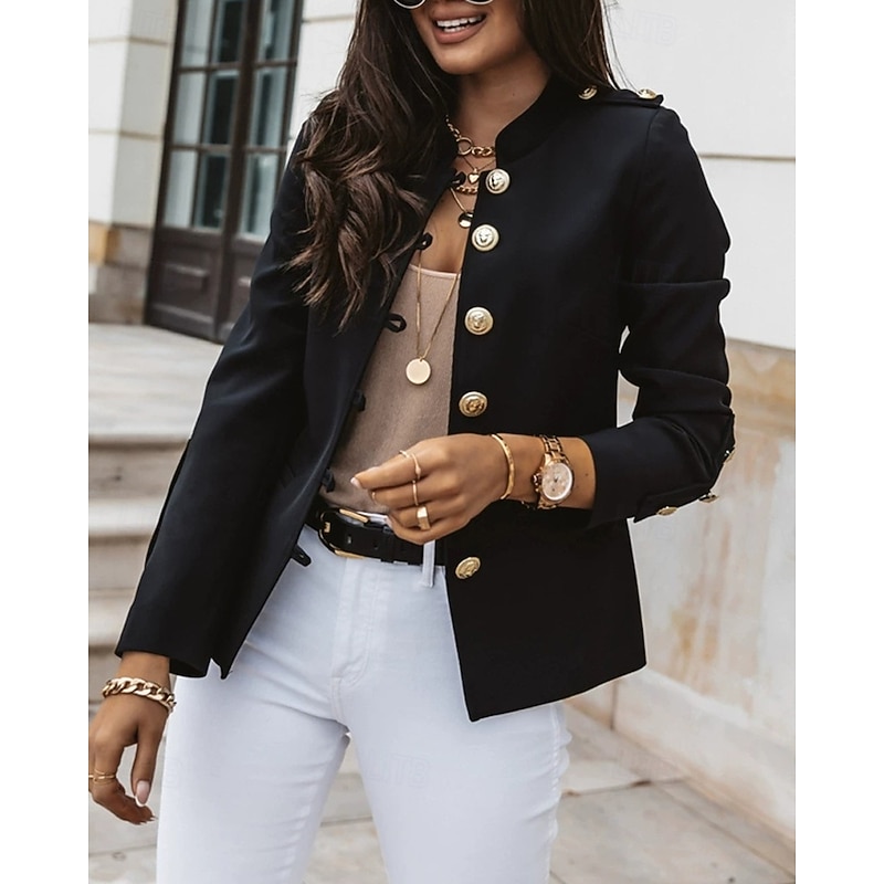 Women's Casual Jacket Comfortable Breathable Buttons Fashion Daily Plain Outdoor Casual Daily Single Breasted Regular Stand Collar Regular Fit Long Sleeve Outerwear Black White Yellow Spring Fall
