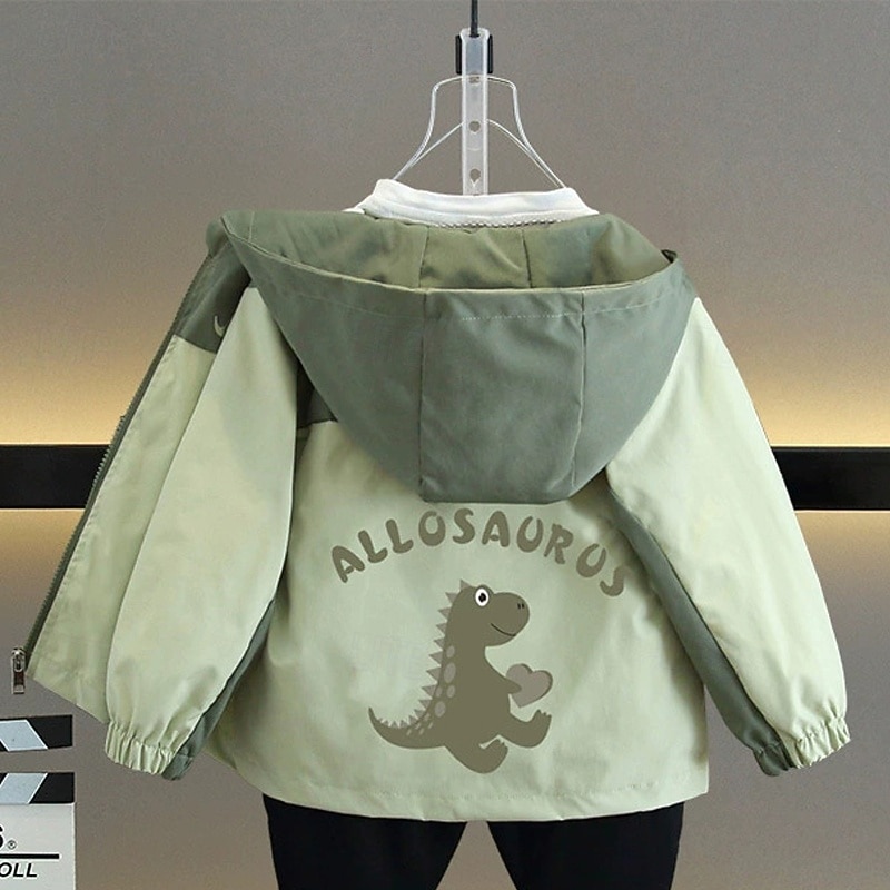 Kids Boys' Hiking Jacket Outdoor Jacket Baseball Jackets Outerwear Color Block Long Sleeve Zipper Pocket Lightweight Comfort Windproof Coat Outdoor Fashion Daily Deep Green ash-colored Spring Fall 4