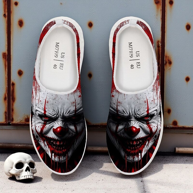 Men's Slip-On Sneakers with Creepy Clown Face Print, Horror Style Casual Shoes for Halloween Costume and Walking4