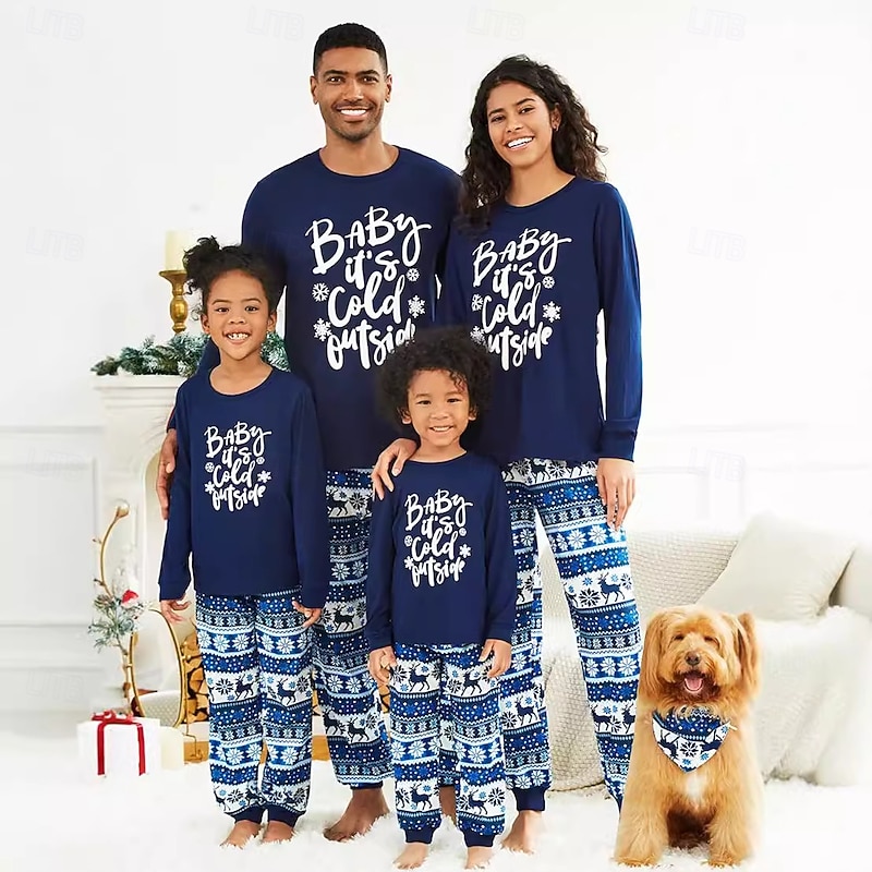 letter snowflake Family Christmas Pajamas Nightwear Men's Women's Boys' Girls' Family Matching Outfits Sweet Graphic Pattern Adults Kid's Christmas New Year Christmas Eve Home Wear Top Pants