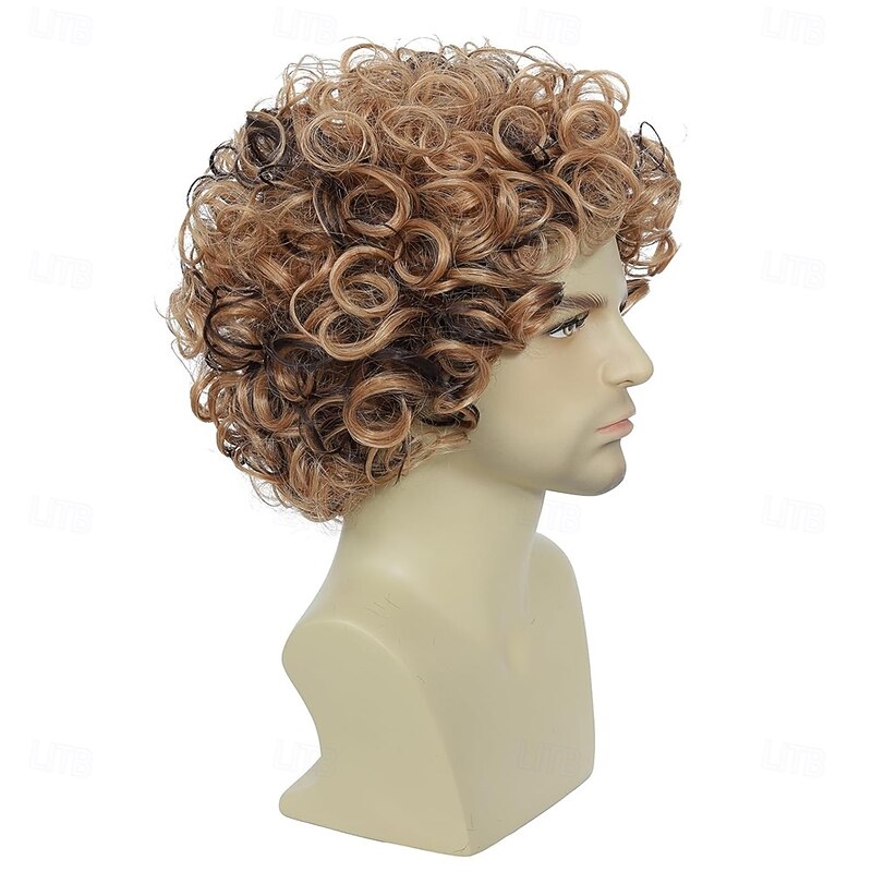 Mens Short Afro WigCurly Disco Wig70s 80s Style Costume Accessory for Men Brown Mixed Color3