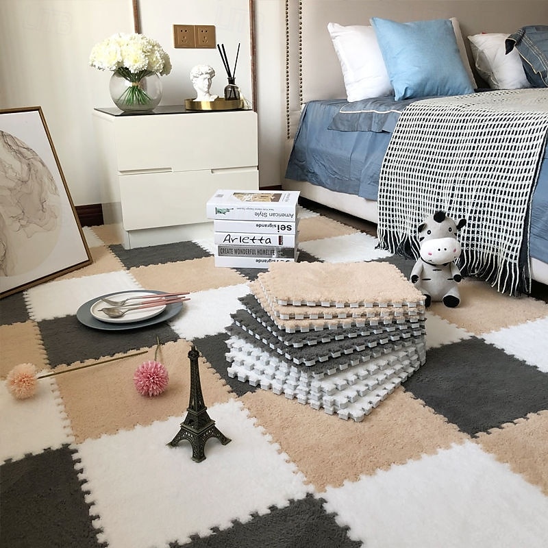 Plush Carpet For Bedroom Thickened Foam Floor Mat Full Coverage Puzzle Rug Soft Stain Resistant Kids Play Mat Comfortable Girl Room Area Rug Washable Home Decoration