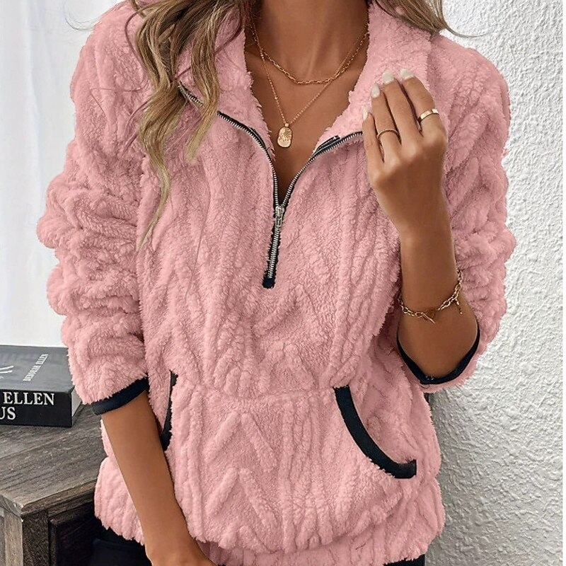 Women's Pullover Sweatshirt Active Fashion Streetwear Long Sleeve Turtleneck Regular Tops Street Dailywear Casual Half Zipper Quarter Zipper Zip Up White Pink Wine Purple Coffee Fall Winter2