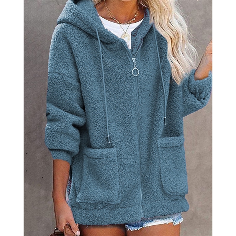 Women's Pullover Hoodie Sweatshirt Zip Up Hoodies Plain Warm Streetwear Casual Long Sleeve Hooded Regular Tops Street Dailywear Pocket Black Pink Blue Brown Fall Winter