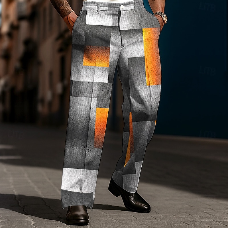 Men's Color Block Patchwork Grid / Plaid Patterns Trousers Dress Pants Suit Pants Mid Waist Casual Dailywear Holiday Streetwear Relaxed Fit Flat Front Dress Pants with Side Pockets Spring Fall 3D