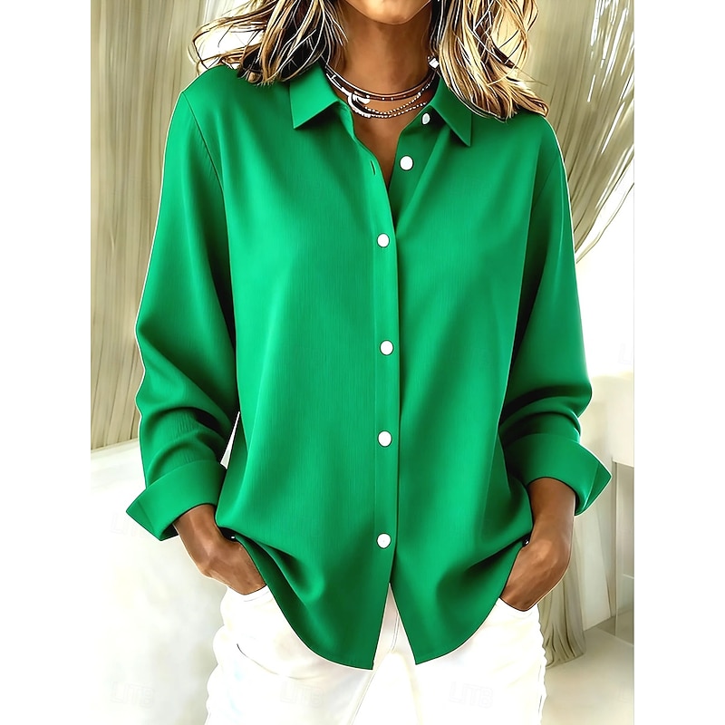 Women's Shirt Blouse Solid Color Graphic Vintage Casual Long Sleeve Shirt Collar Regular Tops Daily Patchwork Buttons Print White Pink Red Blue Green Summer Spring Fall Winter