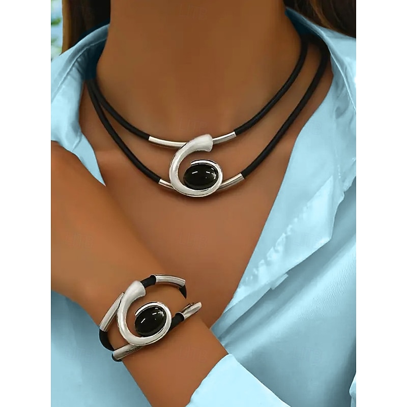 Women's bohemian swirl statement jewelry set with turquoise necklace and bracelet in elegant gold and silver designs, perfect for parties, weddings and gifts2