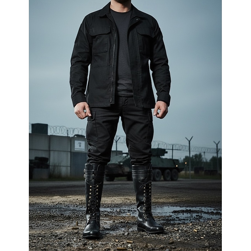 Men's Black Lace-Up Knee-High Boots with Buckle Straps – Vintage-Style Military Combat Boots for Outdoor and Casual Wear2