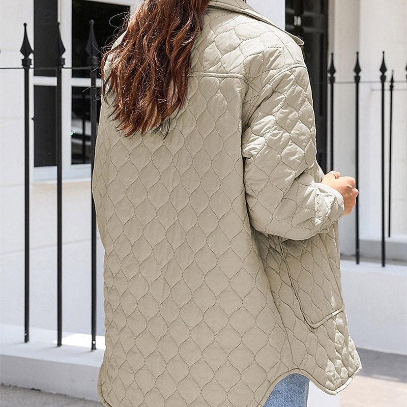 Women's Puffer Jacket Quilted Jacket Casual Jacket Comfortable Breathable Pocket Buttons Casual Plain Vacation Street Casual Daily Wear Single Breasted Long Turndown Regular Fit Long Sleeve Outerwear2