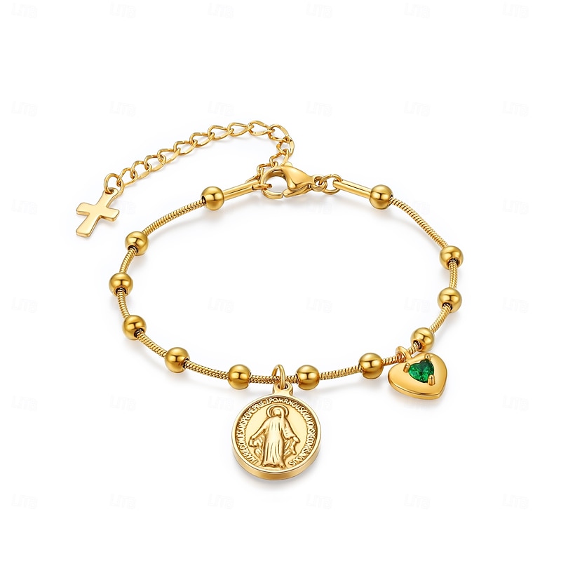 Personalized Birthstone Virgin Mary Pendant Bracelet – Elegant Jewelry Gift for Family & Friends, Perfect for Thanksgiving & Christmas, High-Quality Fashion Accessory2