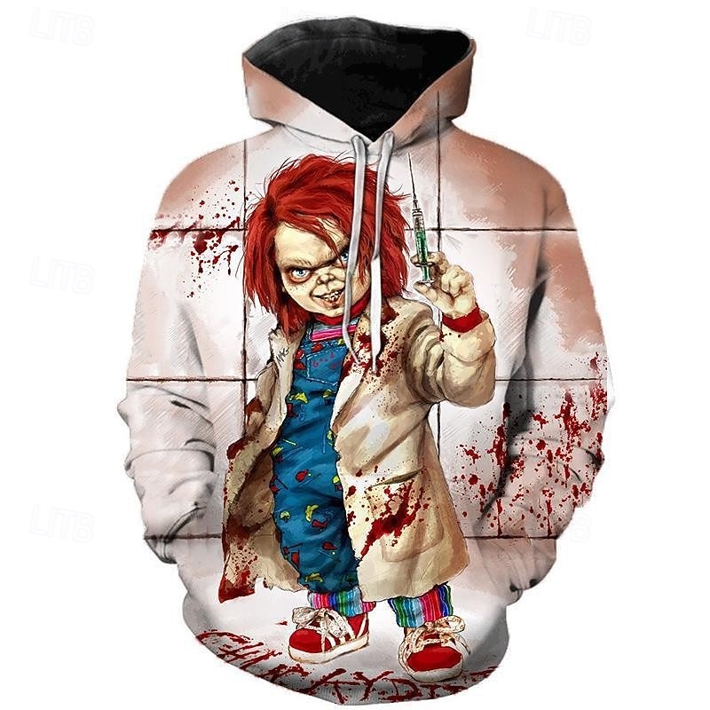 Scary Movie Halloween Chucky Hoodie Cartoon Manga Anime 3D Front Pocket Graphic For Couple's Men's Women's Adults' Halloween Carnival Masquerade 3D Print Casual Daily3
