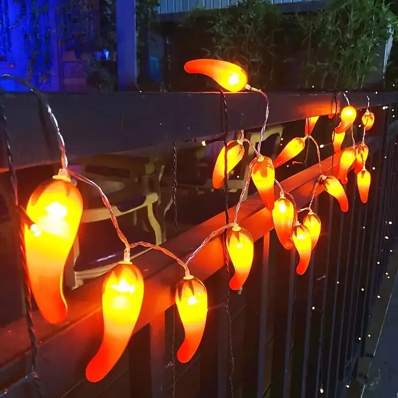 Solar Red Pepper String Lights Outdoor Waterproof Fairy Light 5m 20LED 7M 50LED Spring Festival Halloween Christmas Indoor Outdoor Porch Balcony Garden Decorative Lamp3