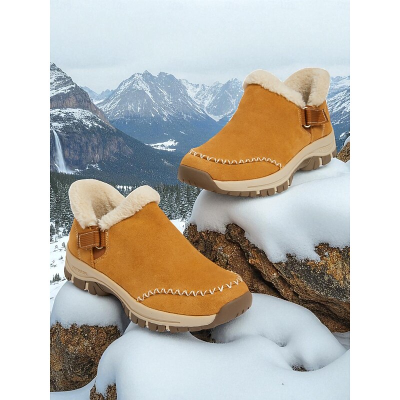 Women's Fur Lined Slip-On Sneakers, Casual Outdoor Anti-Slip Winter Shoes for Snow and Cold Weather2