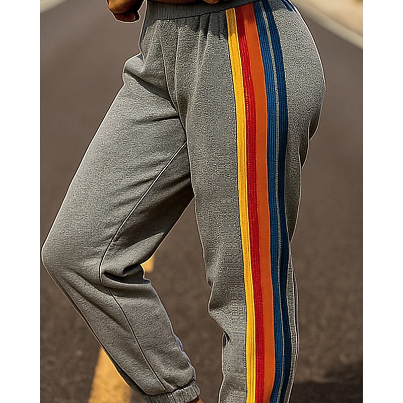 Men's Cuffed Sweatpants Lounge Knitted Bottoms Rainbow Striped High Waist Bottoms Athleisure Gym Workout Fall Gym Hiking Outdoor Regular Fit Sportswear Activewear Stripes Black Dark Blue Grey3