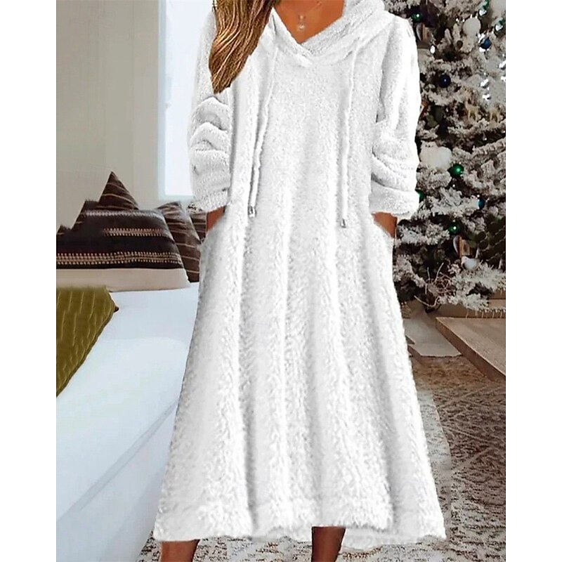 Women's Midi Dress Casual Dress Winter Dress Fashion Modern Daily Weekend Regular Fit Plain Long Sleeve Hooded White Winter Autumn