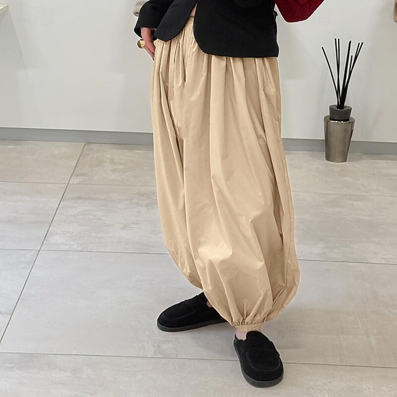 Women's Chinos Harem Pants Vacation Vintage Streetwear Full Length Medium Waist Plain Elastic Waist Harem Comfortable Micro-elastic Outdoor Vacation Daily Black Blue Khaki Fall Winter Loose Fit2