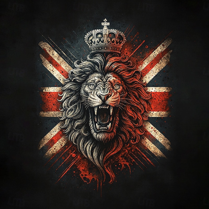 Men's Flag Lion UK Hoodie Sweatshirt Sports Fashion Crew Neck Outdoor Office Streetwear Black Blue Drawstring 3D Fall Winter Designer2