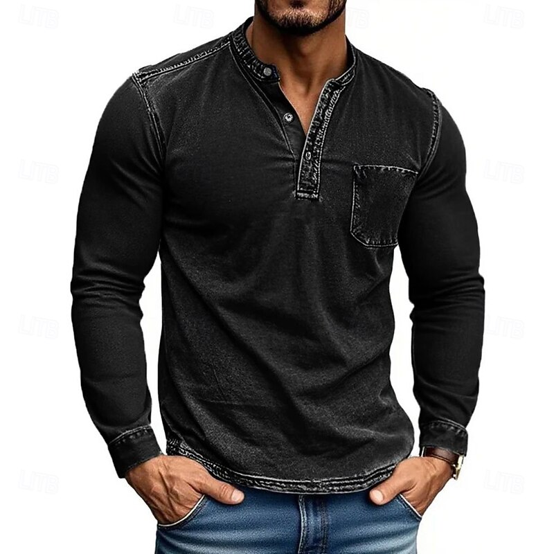 Men's Henley Shirt Tee Tee Top Long Sleeve Shirt Long Sleeve Henley Fall Winter Retro Fashion Designer Nostalgic Fashion Vintage Vacation Street Going out Black Pink Navy Blue Top Tee for Men4