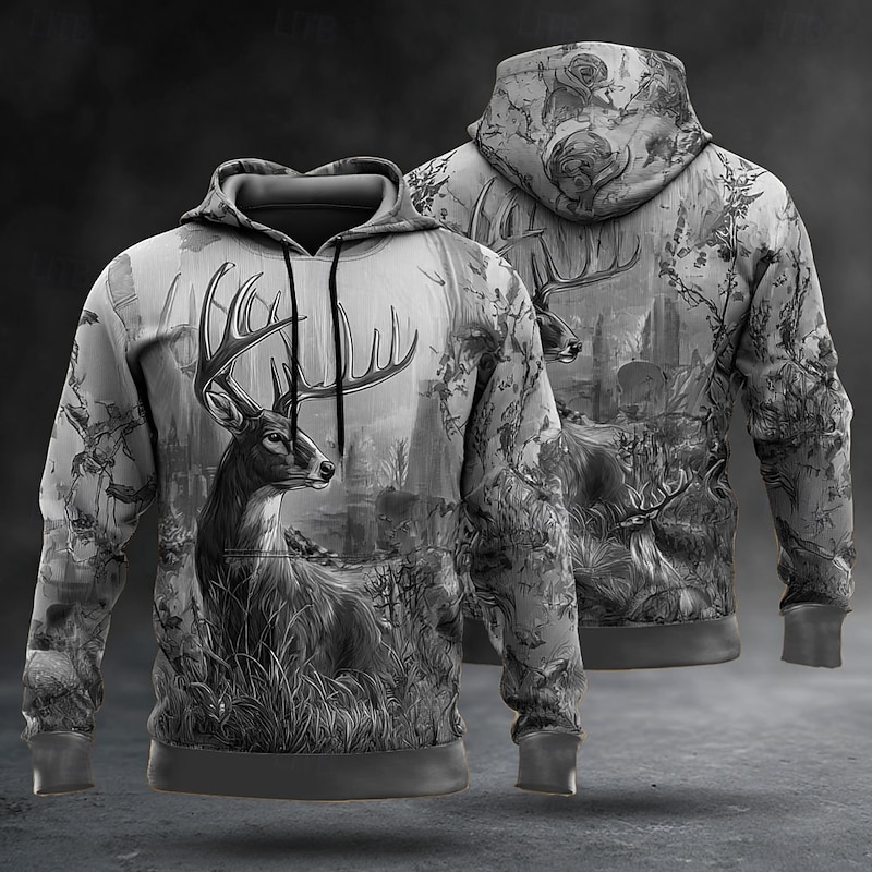 Men's Deer Hoodie Sweatshirt Fashion Classic Crew Neck Outdoor Hunting Yellow Brown Drawstring Fall Winter Designer4