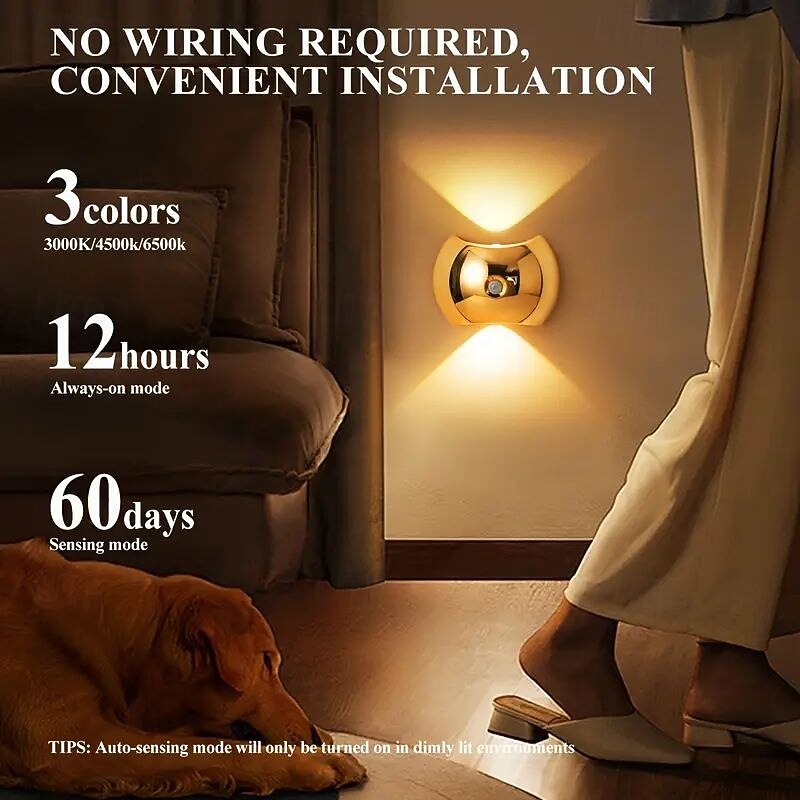 Up and Down Light Smart LED Night Light PIR Motion Sensor Magnetic Portable Wall Lamp 3 Lighting Modes Wireless Installation for Terrace Entrance Bedroom Desk Wardrobe USB Rechargeable Home Lighting2