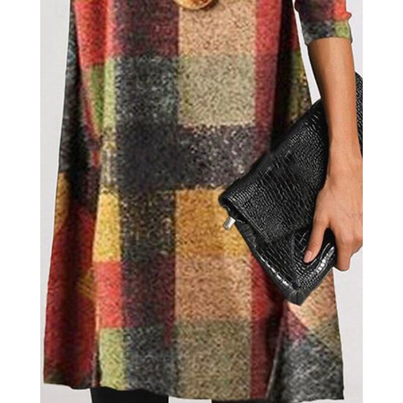 Women's Mini Dress Casual Dress Print Dress Vintage Modern Outdoor Vacation Daily Regular Fit Plaid Long Sleeve Turtleneck Light Green Blue Spring Fall3