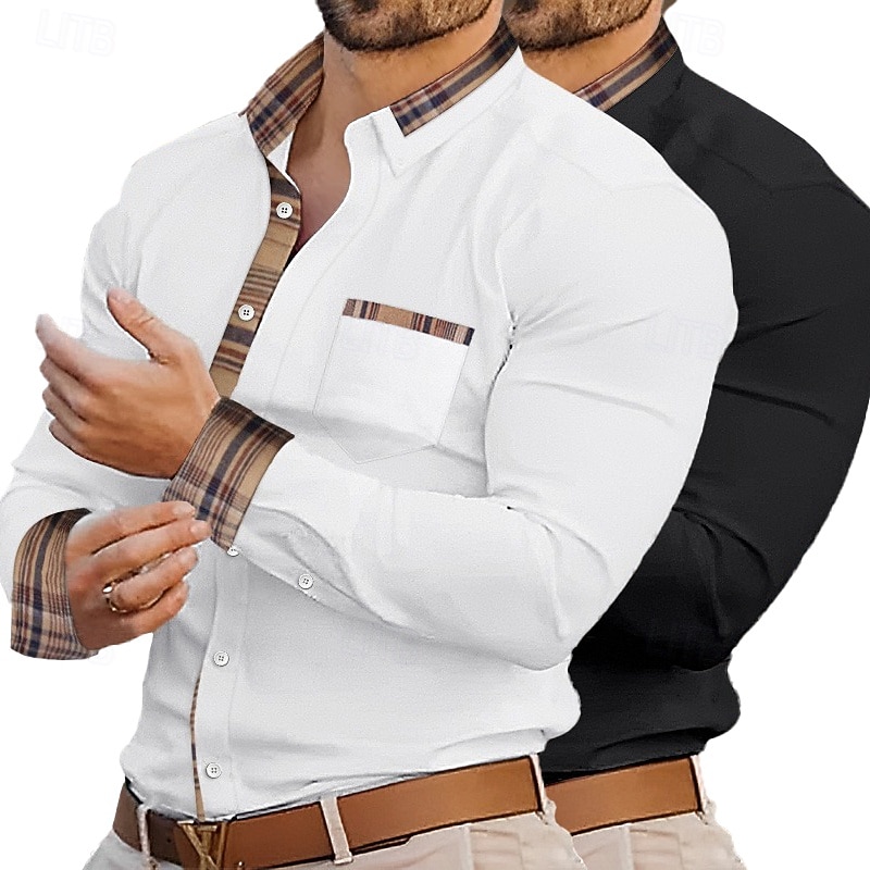 Men's Shirt Dress Shirt Casual Shirt Button Up Shirt Color Block Formal Business White+Pink White+Black Pink+Blue White+Blue Long Sleeve Lapel Spring &  Fall All Seasons Clothing Apparel Multi-pack2