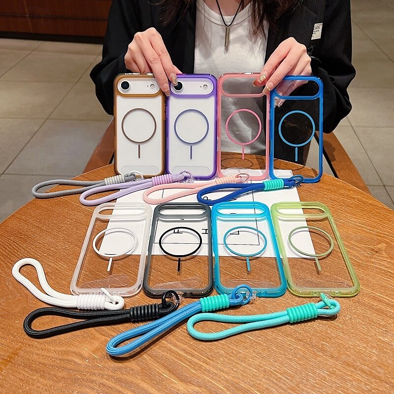 Phone Case For iPhone 17 Pro Max 17 Air 16 15 14 Pro Max Plus 13 Pro Max Back Cover with Lanyard Support Wireless Charging Non-Yellowing Retro TPU Acrylic