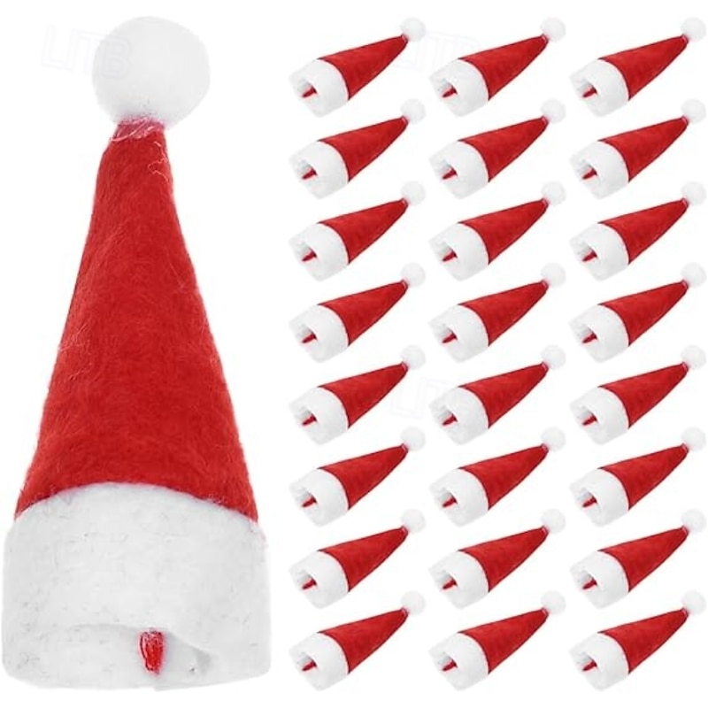 50pcs Mini DIY Christmas Lollipop Hat Christmas Cap Lollipop Top Wraps Toppers Wine Bottle Cap For Lollipop Candy Cover Decorations Craft