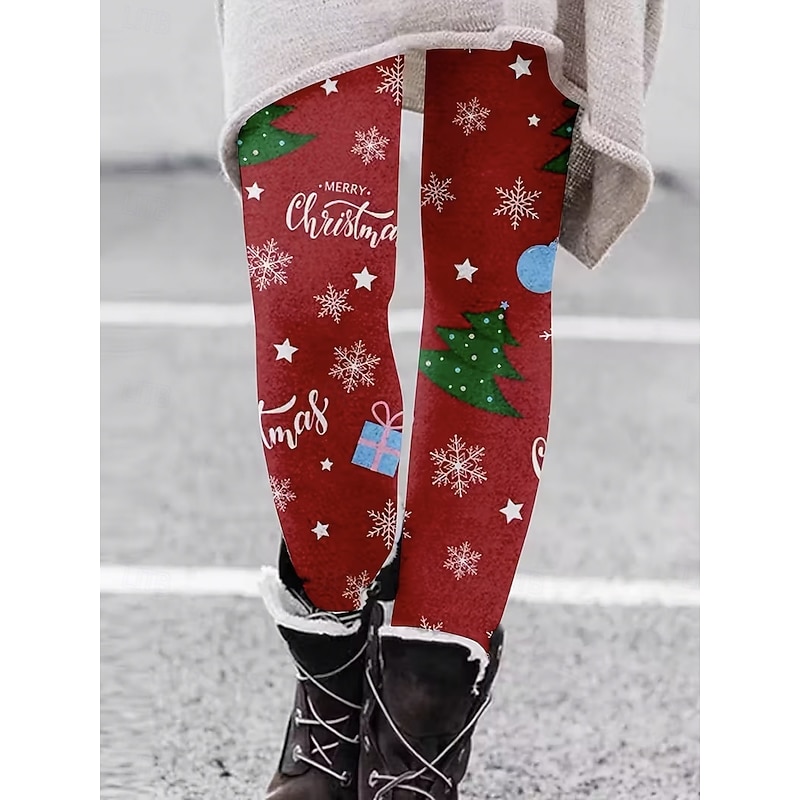 Women's Leggings Vacation Vintage Fashion Full Length High WaistPantsUgly Christmas Graphic Printing Thermal Warm Soft Breathable Stretchy Formal Outdoor Vacation Black Red Red / Blue Summer Spring2