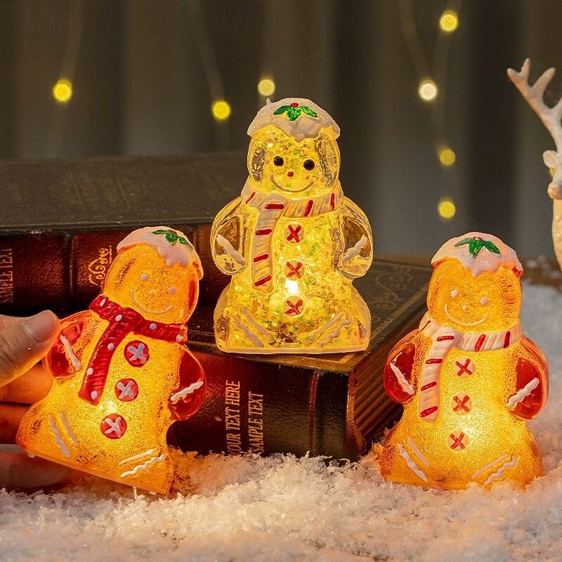Christmas Cute Gingerbread Man Glowing Candle Light Christmas Snowman Battery Powered Christmas Ornaments New Year Gift Home Decoration2
