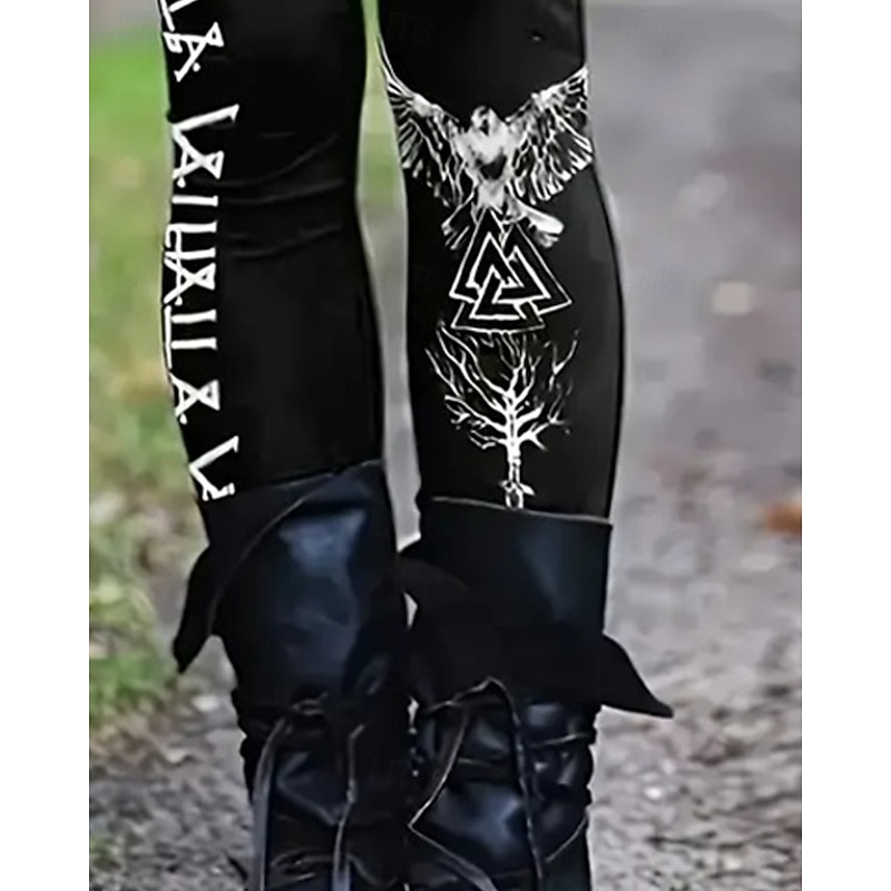 Women's Chinos Leggings Cozy Leggings Vintage Ethnic Style Basic Full Length High Waist Pattern Printing Thermal Warm Comfortable Stretchy Vacation Casual Daily Black Fall Winter Slim Fit3