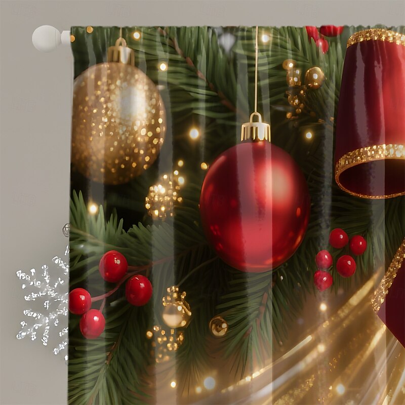 Plain Weave Nylon Digital Print Christmas Curtain, Blackout Window Drapes, American and European Style Holiday Decoration3
