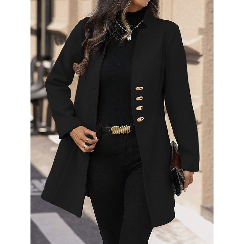 Women's Winter Coat Winter Jacket Comfortable Breathable Pocket Casual Plain Vacation Street Daily Wear Going out Single Breasted Regular Stand Collar Regular Fit Long Sleeve Outerwear Black Red3