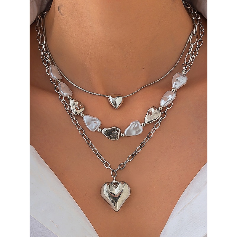Women's Layered Heart Pendant Necklace – Gold Chain Choker with Pearl Accents, Fashion Jewelry for Parties, Dates & Daily Wear3