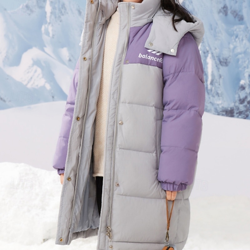 Kids Girls' Down Jacket Outdoor Jacket Puffer Jacket Color Block Fashion Keep Warm Windproof Outdoor Coat Outerwear 4-12 Years Fall Black Pink Purple2
