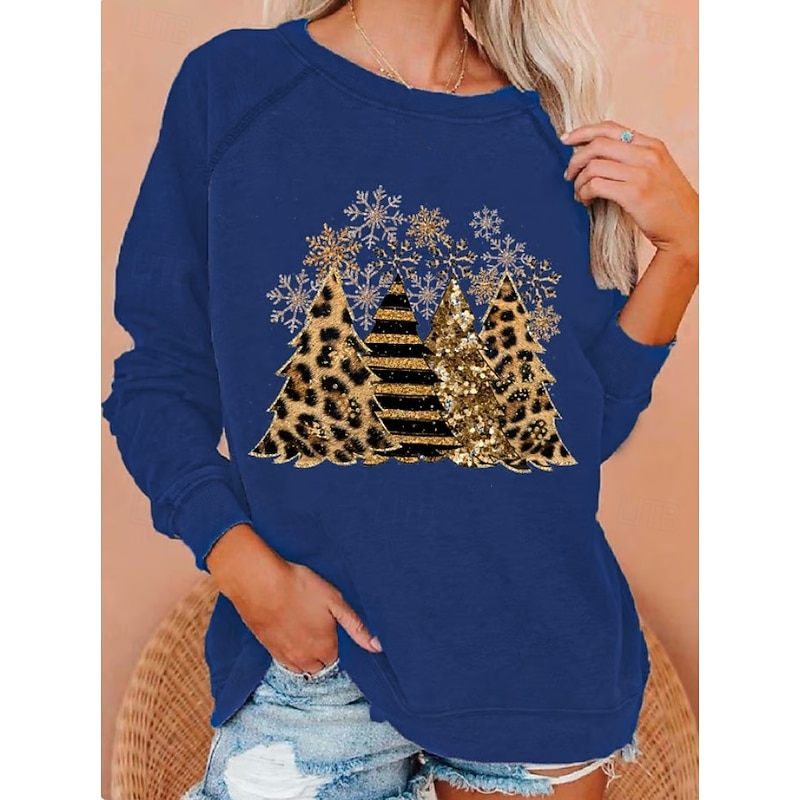 Women's Pullover Sweatshirt Graphic Christmas Tree Fashion Casual Long Sleeve Crew Neck Round Neck Regular Tops Street Dailywear Casual Print Black White Light Green Wine Blue Fall Winter4