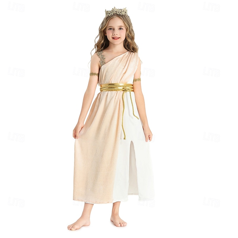 Ancient Greek Roman Fancy Costume Toga Dress Goddess Fancy Dress Girls' Fantasy Halloween Carnival Performance Party Kid's Dress More Accessories Headband4