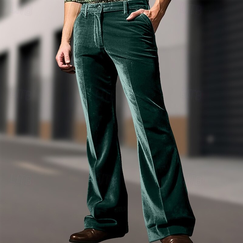 Men's Trousers Dress Pants Bell Bottom Flared Pants Velvet Pants Pocket Plain Comfort Breathable Full Length Outdoor Daily Going out Fashion Classic Style Royal Blue Green Micro-elastic3