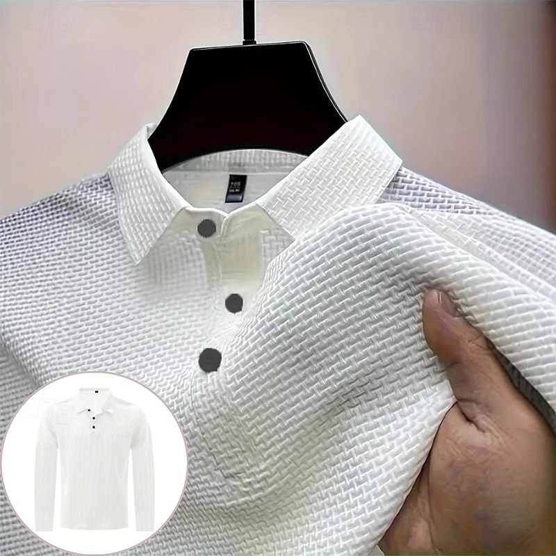 Men's Golf Shirt Golf Polos Shirts Work Casual Lapel Long Sleeve Basic Modern Plain Jacquard Buttons Spring Fall Regular Fit Black White Wine Dark Navy Blue Green Golf Shirt