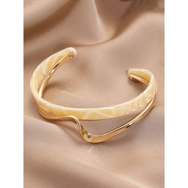 Women's Gold and Resin Bangle Bracelet, Elegant Wave Design Cuff Jewelry for Parties, Weddings and Daily Wear3
