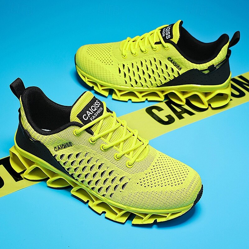 Men's Neon Yellow Athletic Sneakers – Breathable Mesh Running Shoes with Shock-Absorbing Sole for Gym, Training, Sports and Casual Wear3