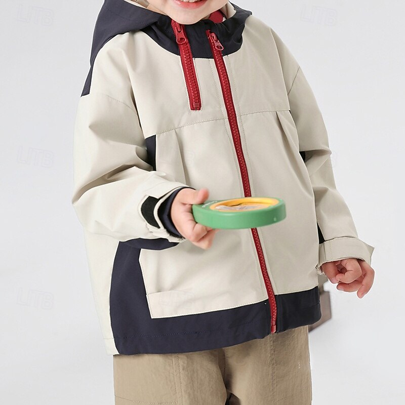Kids Boys' Hiking Jacket Outdoor Jacket Outerwear Color Block Long Sleeve Zipper Pocket Comfort Waterproof Windproof Coat Outdoor Fashion Daily White Spring Fall 4 years+2