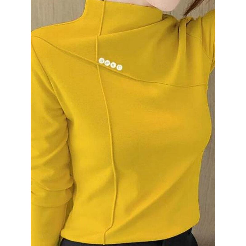 Women's Blouse Solid Color Elegant Stylish Basic Long Sleeve High Neck Regular Tops Daily Black White Yellow Pink Brown Spring Fall Winter3