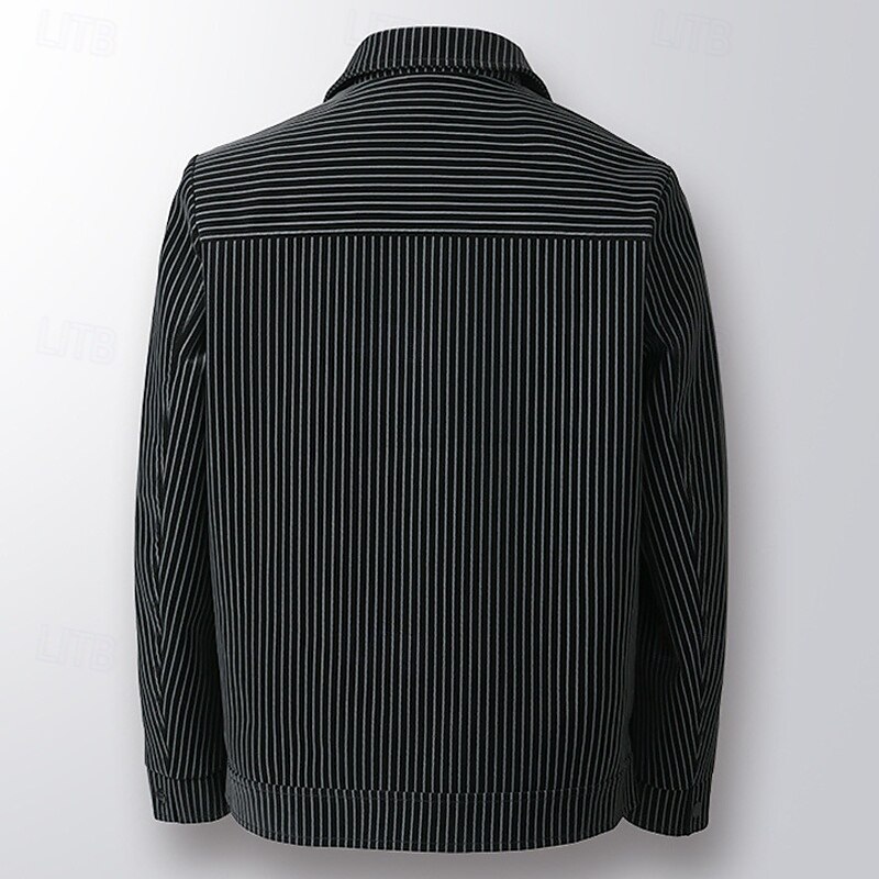 Men's Lightweight Jacket Cargo Jacket Casual Jacket Vacation Daily Breathable Pocket Spring Fall Stripe Fashion Classic Lapel Regular Black Coffee Jacket3