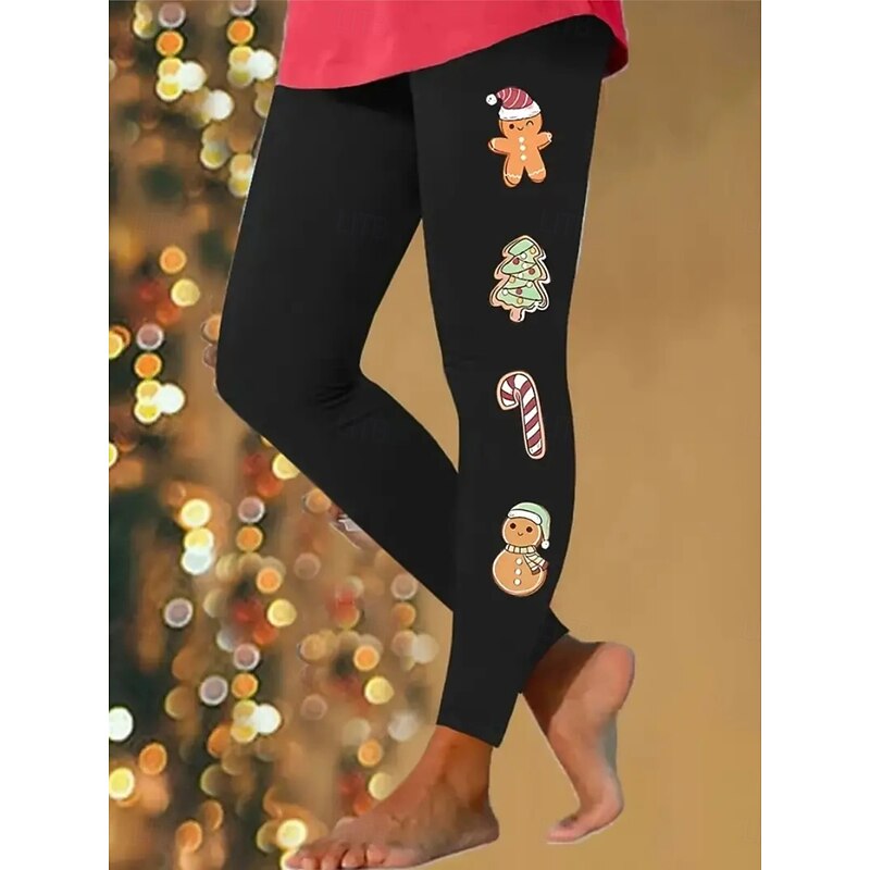 Women's Chinos Leggings Cozy Leggings Vacation Casual Full Length High WaistPantsUgly Christmas Graphic Snowman Printing Thermal Warm Comfortable Stretchy Vacation Street Causal Black Summer Spring