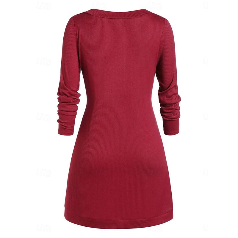 Women's Sweater Casual Soft Pure Color Ribbed Crew Neck Buttons Knitted Long Sleeve Long Tops Knit Outdoor Daily Weekend Pink Red Fall Winter3