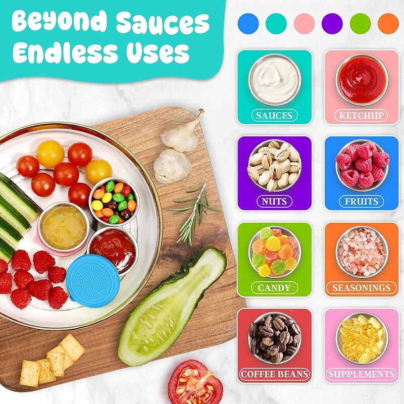 6 Pack Salad Dressing Container to Go, Leakproof Reusable Stainless Steel Small Container with Lid,Sauce Containers for Lunch box,Picnics,Travel,Office and Meal Prep3