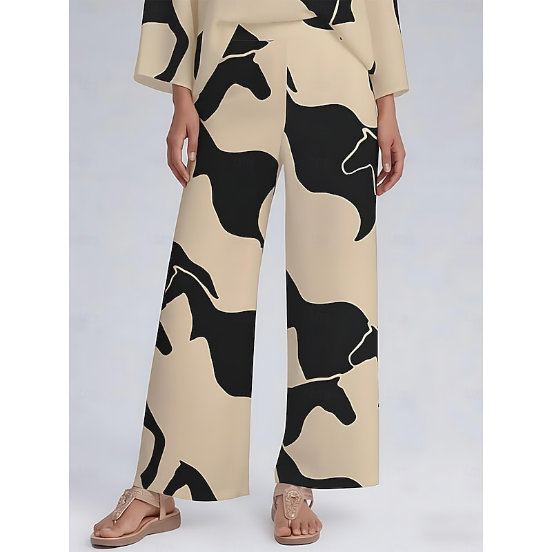 Women's Wide Leg Pants Satin Abstract Geometric Print Elastic Waist Pleated Casual Elegant Spring Summer Fall2