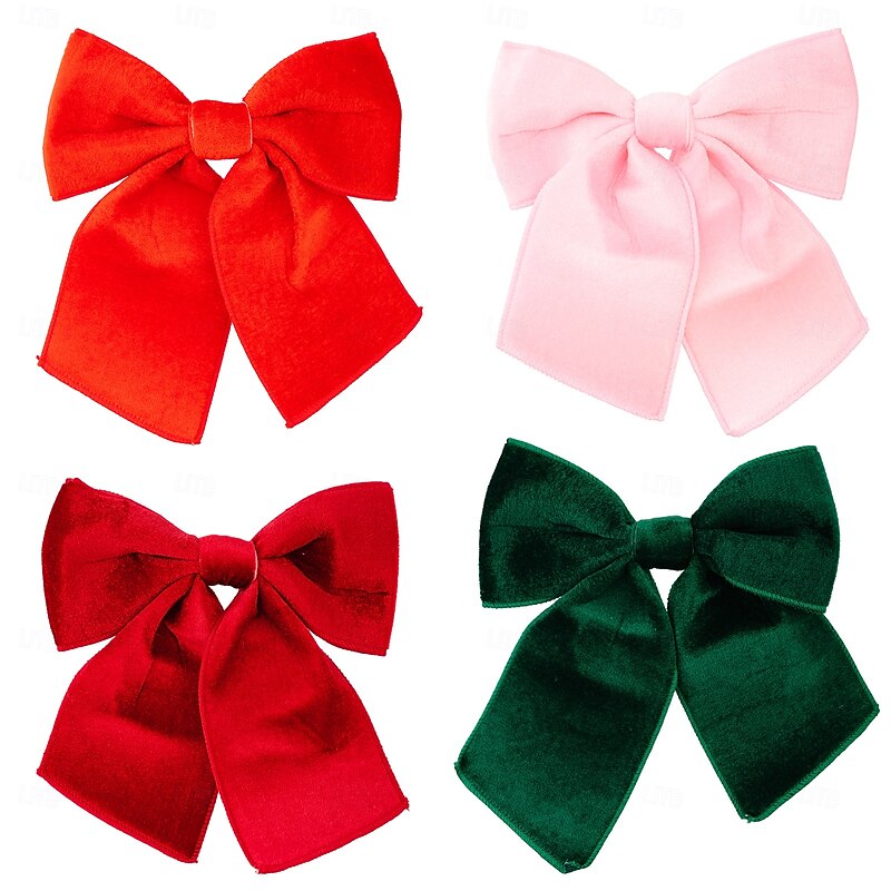 Christmas Decorations Peak Red Velvet Bow Ornament Gold Trim Hanging Bow for Xmas Tree Holiday Festive Tree Topper Decoration4